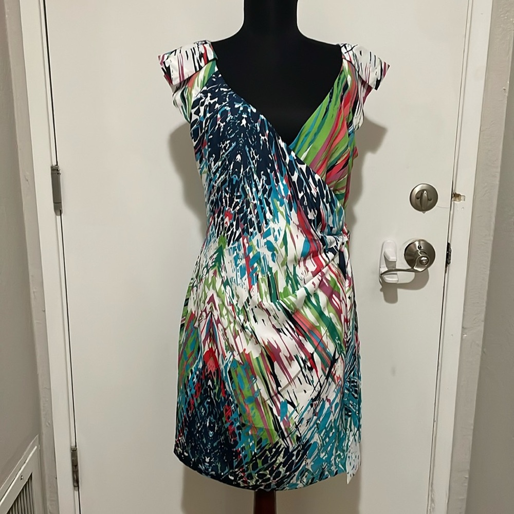 3/$25 Alberto Makali Colorful v-neck midi dress